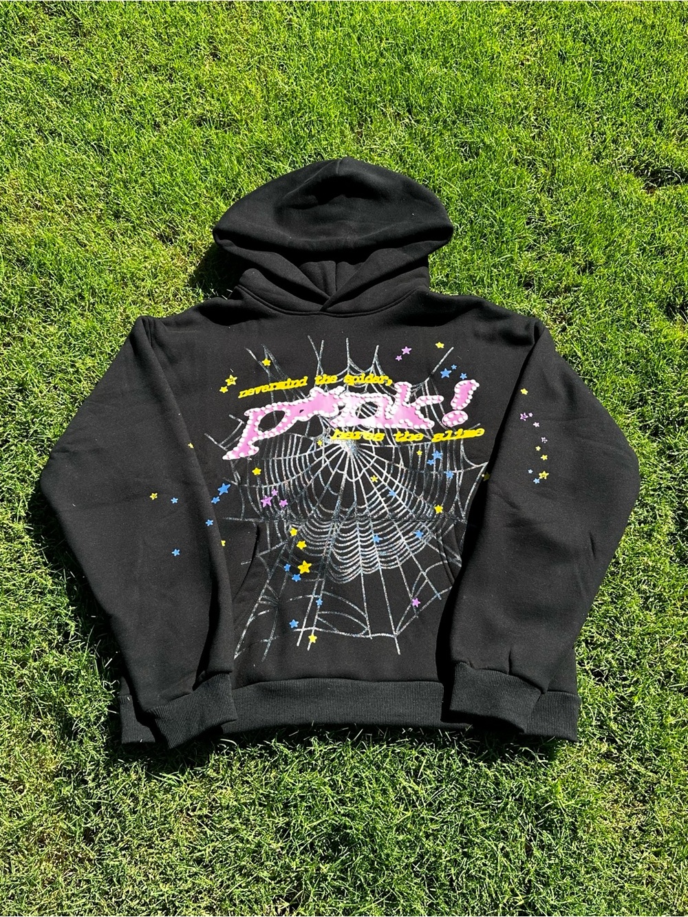 Sp5der Men's Hoodie V1 Black/Pink, Size Medium